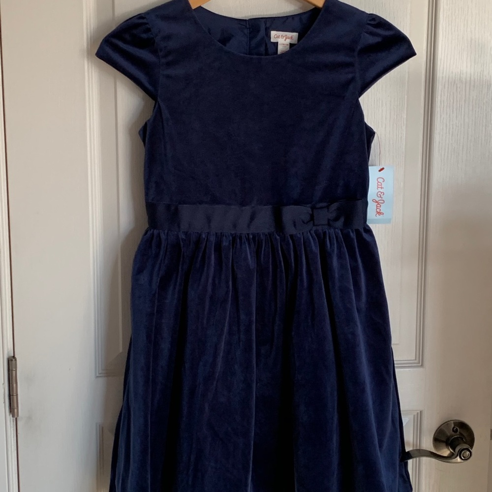 Cat and Jack Girls L 10/12 Blue Velvet Dress New